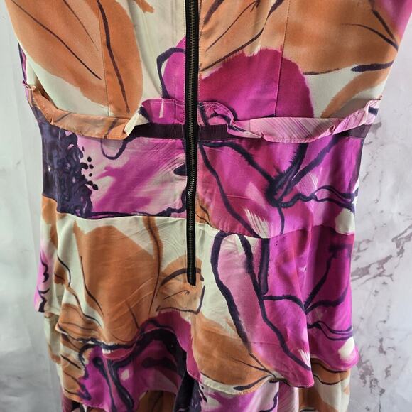 Anthropologie Dress Womens 4 Small Pink Orange Silk Watercolor Soeurs Orchid - Picture 7 of 11